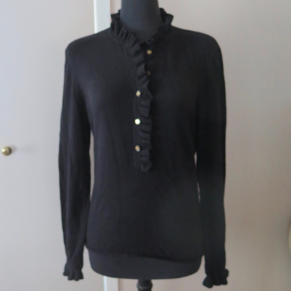 Tory Burch Ruffle Edge Polo Sweater - Picture 2 of 10